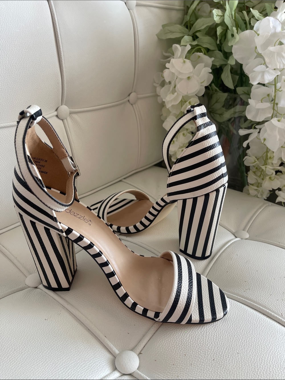 ShoeDazzle striped strappy high-heel sandals,